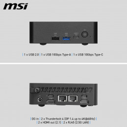 MSI Cubi NUC AI+ 3MG-003BEU USFF Musta 386H Intel® SoC FCBGA2540 4,9 GHz Sisäiset kaiuttimet