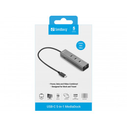 Sandberg 136-78 kannettavien tietokoneiden telakka ja porttitoistin Langallinen USB 3.2 Gen 2 (3.1 Gen 2) Type-C Harmaa