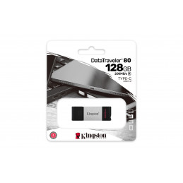 Kingston Technology DataTraveler 80 USB-muisti 128 GB USB Type-C 3.2 Gen 1 (3.1 Gen 1) Musta, Hopea