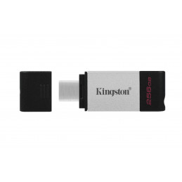 Kingston Technology DataTraveler 80 USB-muisti 256 GB USB Type-C 3.2 Gen 1 (3.1 Gen 1) Musta, Hopea
