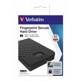 Verbatim Fingerprint Secure ulkoinen kovalevy 1000 GB Musta