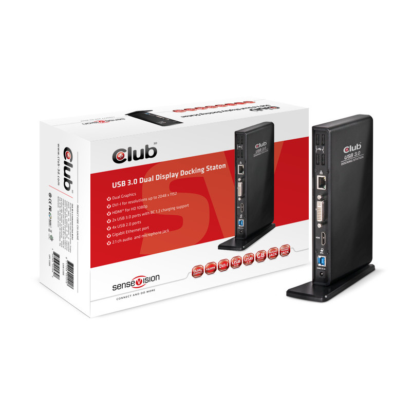 CLUB3D SenseVision USB3.0 Dual Display Docking Station