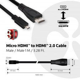 CLUB3D Micro HDMI™ to HDMI™ 2.0 4K60Hz Cable 1M   3.28Ft