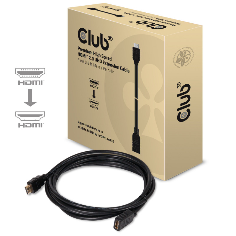 CLUB3D High Speed HDMI™ 2.0 4K60Hz Extension Cable 3m  9.8ft Male Female