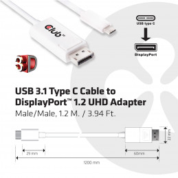 CLUB3D USB 3.1 Type C Cable to DisplayPort 1.2 UHD Adapter