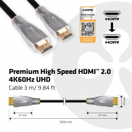 CLUB3D HDMI 2.0 Cable 3Meter UHD 4K 60Hz 18Gbps Certified Premium High Speed