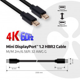 CLUB3D Mini DisplayPort 1.2 HBR2 Cable M M 2m 6.56ft 4K60Hz