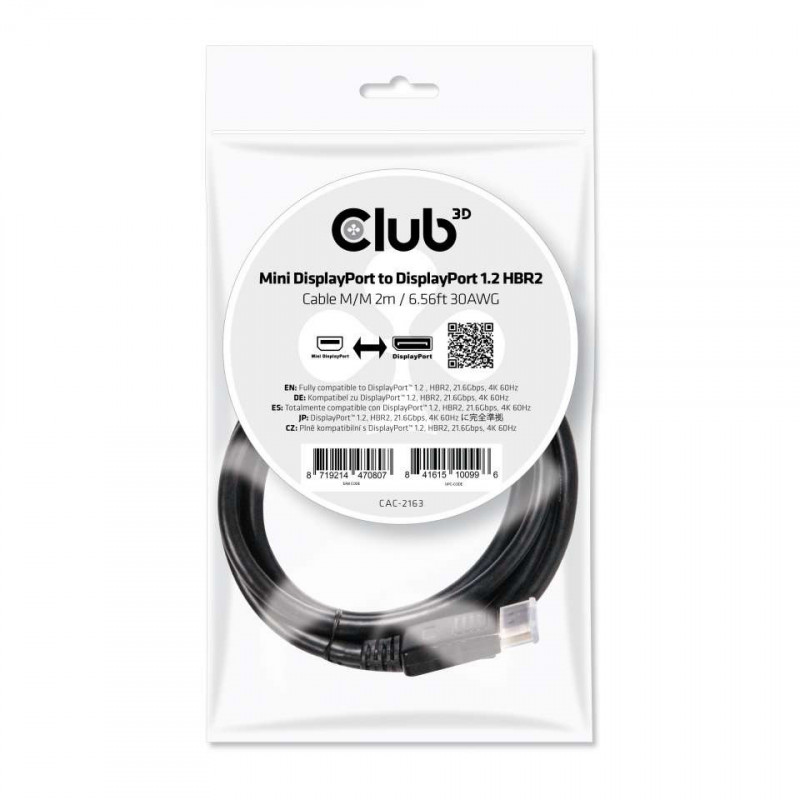 CLUB3D Mini DisplayPort to DisplayPort 1.2 M M 2m 6.56ft 4K60Hz