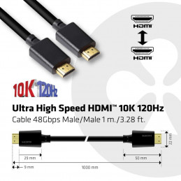 CLUB3D Ultra High Speed HDMI 2.1 Cable 10K 120Hz, 48Gbps Male Male 1 m. 3.28 ft.