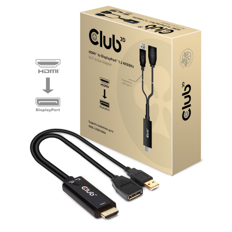 CLUB3D HDMI 2.0 TO DISPLAYPORT 1.2 4K60HZ HDR M F ACTIVE ADAPTER Musta