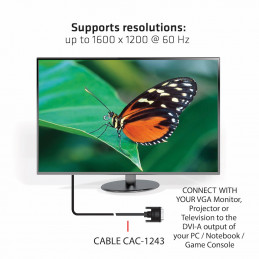 CLUB3D DVI-A TO VGA CABLE M M 3m  9.8ft 28 AWG DVI-D Musta