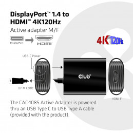 CLUB3D CAC-1085 cable gender changer Displayport 1.4 HDMI™2.1 Musta