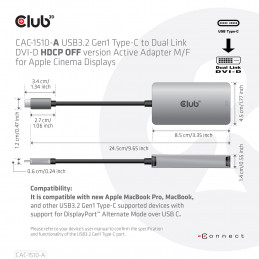 CLUB3D CAC-1510-A videokaapeli-adapteri USB Type-C DVI