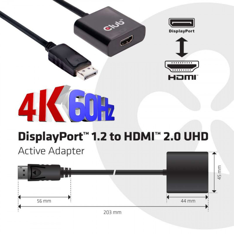 CLUB3D DisplayPort 1.2 to HDMI 2.0 UHD Active Adapter