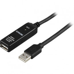 Deltaco USB Extension Cable, 10m USB-kaapeli USB A Musta