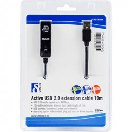 Deltaco USB Extension Cable, 10m USB-kaapeli USB A Musta