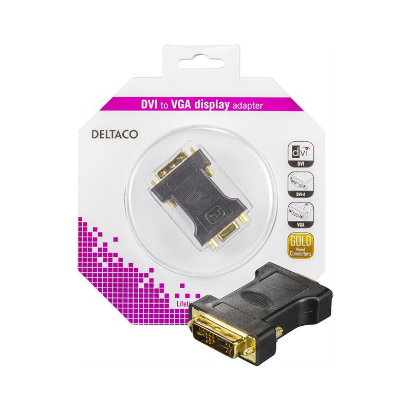 Deltaco DVI-4-K cable gender changer DVI-A VGA(HD15) Musta