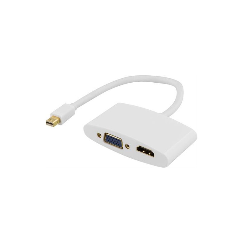 Deltaco DP-HDMIVGA1-K cable gender changer miniDisplayPort HDMI, VGA Valkoinen