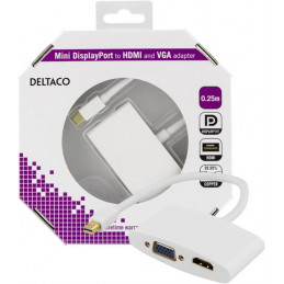 Deltaco DP-HDMIVGA1-K cable gender changer miniDisplayPort HDMI, VGA Valkoinen