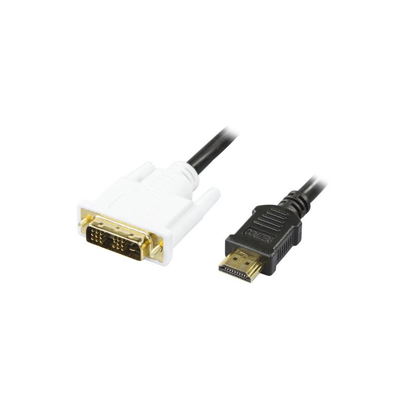 Deltaco HDMI-113-K videokaapeli-adapteri 3 m HDMI-tyyppi A (vakio) DVI-D Musta, Valkoinen