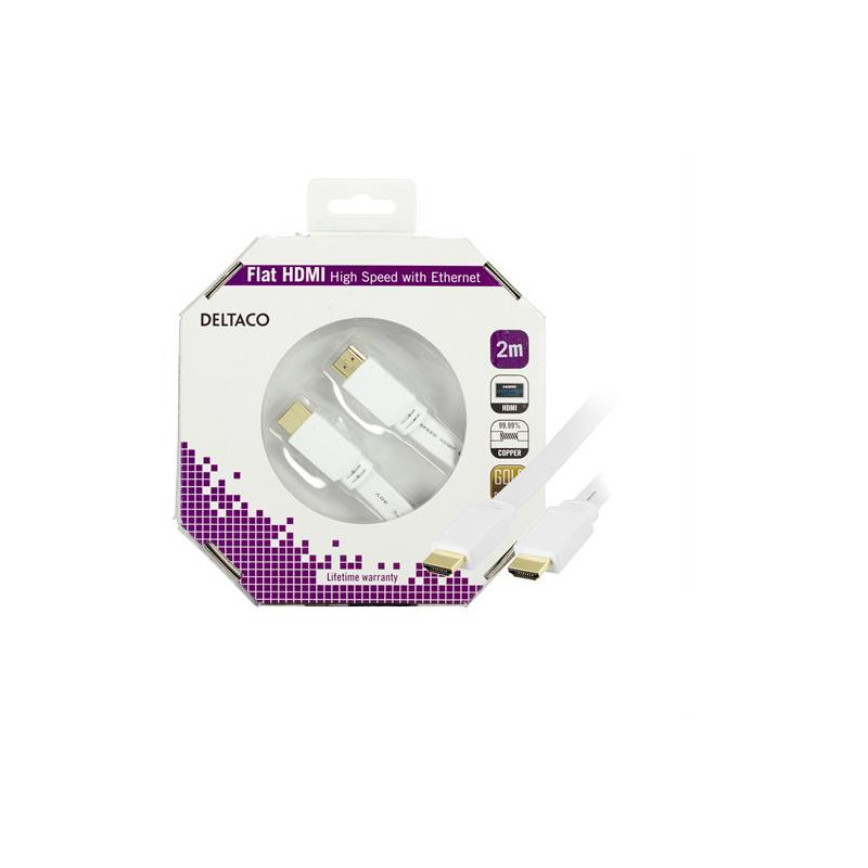 Deltaco HDMI-1020H-K HDMI-kaapeli 2 m HDMI-tyyppi A (vakio) Valkoinen