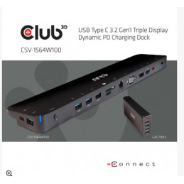 CLUB3D USB 3.2 GEN1 C TRIPLE DISPLAY DYNAMIC 100W PD CHARGING DOCK. THE 5 X USB-A PORTS Telakointi USB 3.2 Gen 1 (3.1 Gen 1)