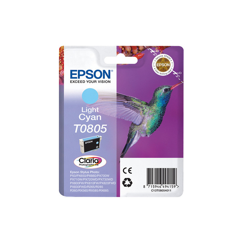 Epson Hummingbird Yksittäispakkaus, vaalea syaani T0805 Claria Photographic -muste