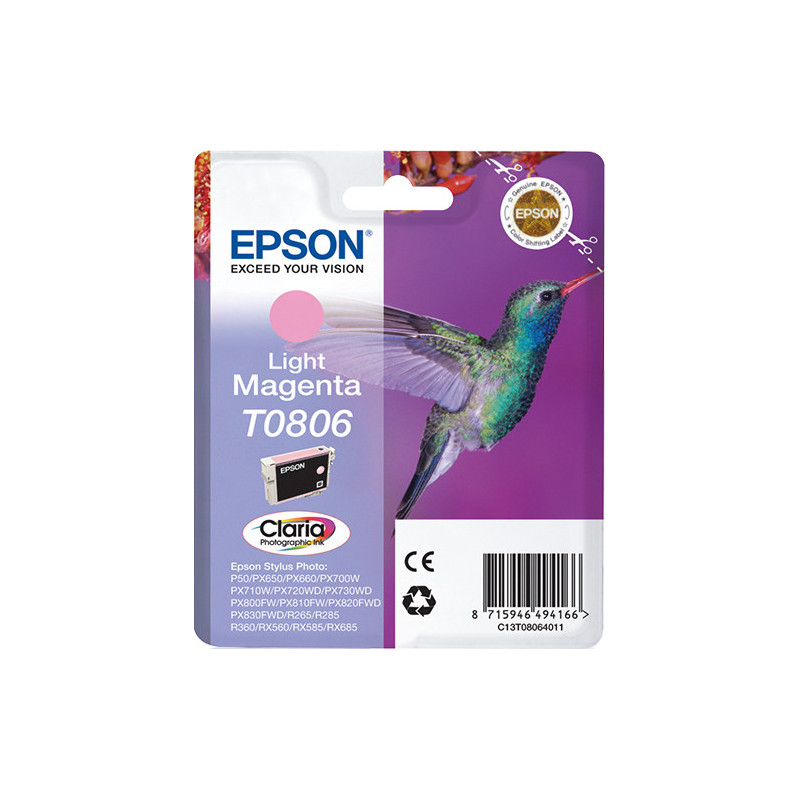 Epson Hummingbird Yksittäispakkaus, vaalea magenta T0806 Claria Photographic -muste