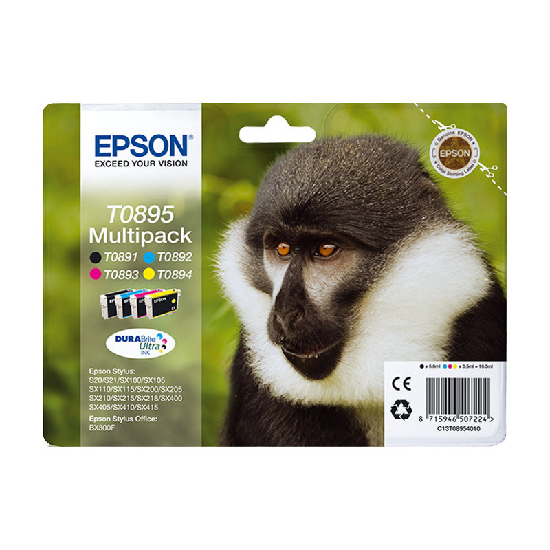 Epson Monkey Monipakkaus, 4 väriä T0895 DURABrite Ultra -muste