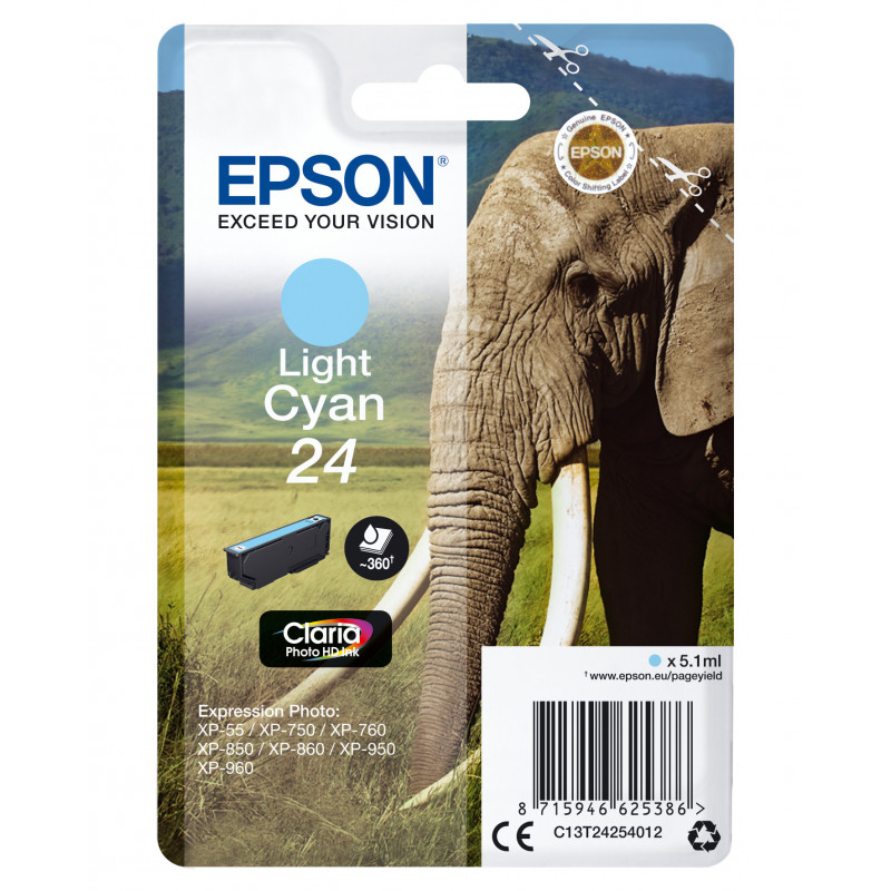 Epson Elephant Yksittäispakkaus, vaalea syaani 24 Claria Photo HD -muste