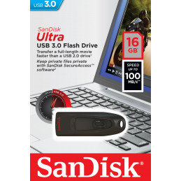 SanDisk Ultra USB-muisti 16 GB USB A-tyyppi 3.2 Gen 1 (3.1 Gen 1) Musta