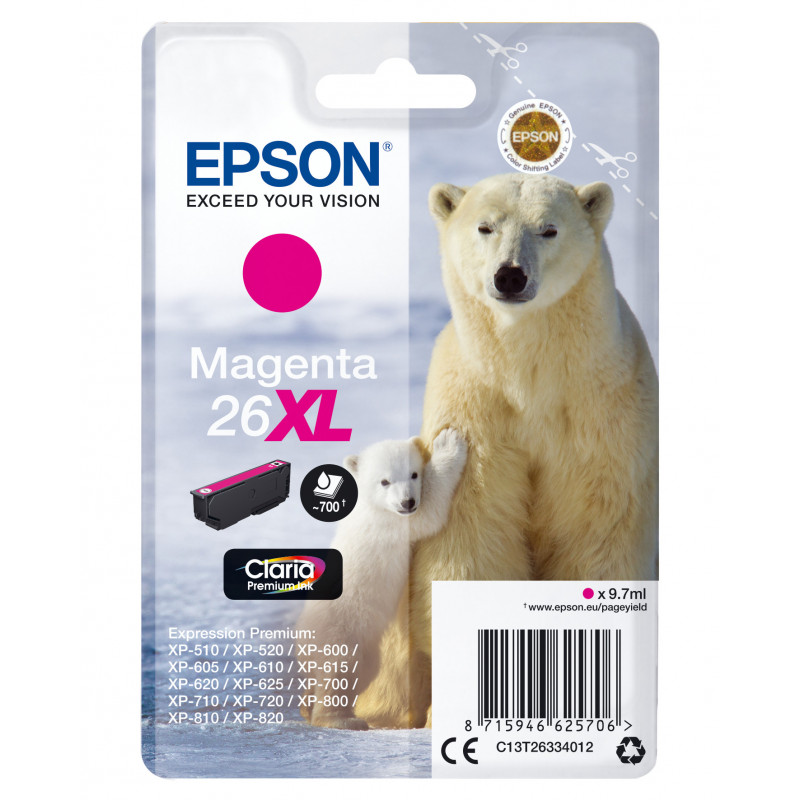 Epson Polar bear Yksittäispakkaus, magenta 26XL Claria Premium -muste