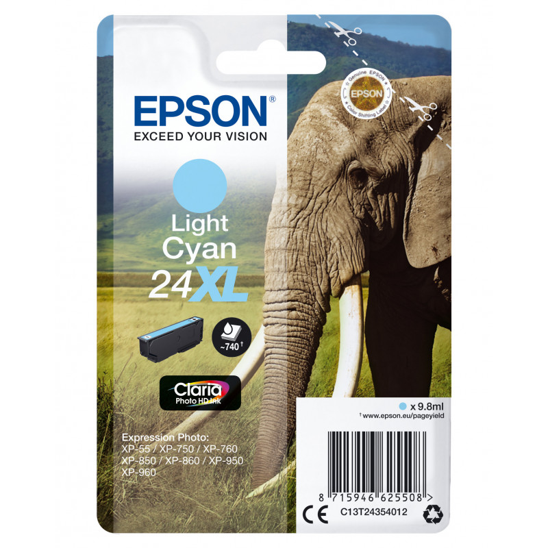 Epson Elephant Yksittäispakkaus, vaalea syaani 24XL Claria Photo HD -muste