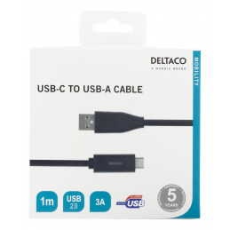 Deltaco USBC-1004M USB-kaapeli 1 m USB 2.0 USB A Musta