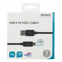 Deltaco USBC-1132M USB-kaapeli 1 m USB 2.0 USB A Musta