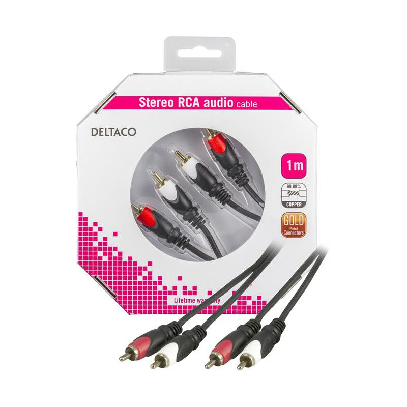 Deltaco MM-109-K audiokaapeli 1 m 2 x RCA Musta