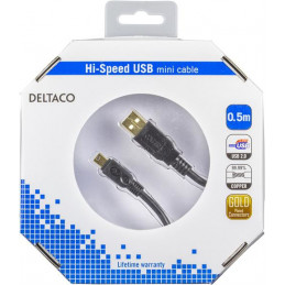 Deltaco USB-23S-K USB-kaapeli 0,5 m USB 2.0 Micro-USB A Mini-USB B Musta