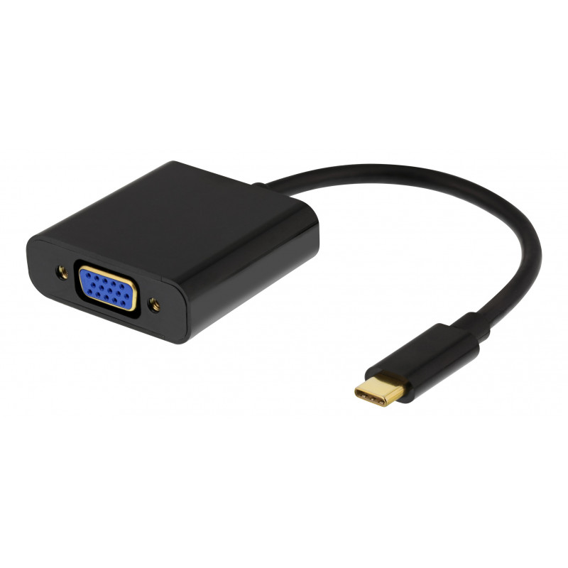 Deltaco USBC-VGA6 USB grafiikka-adapteri 1920 x 1080 pikseliä Musta