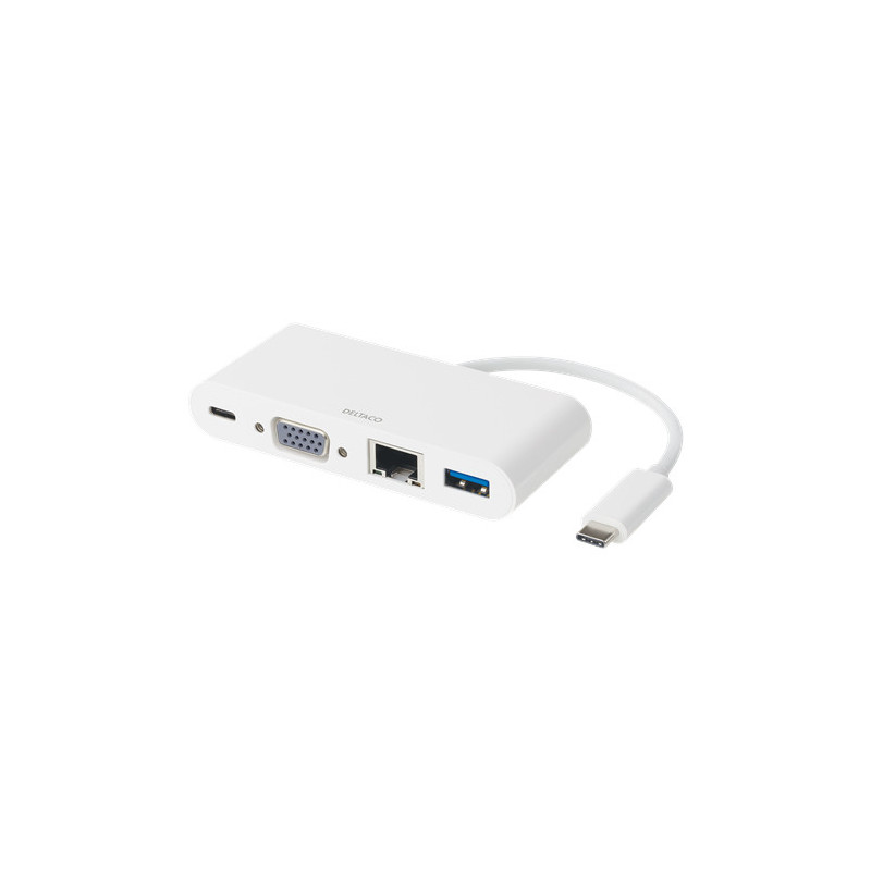 Deltaco USBC-VGA5 keskitin USB 3.2 Gen 1 (3.1 Gen 1) Type-C 5000 Mbit s Valkoinen