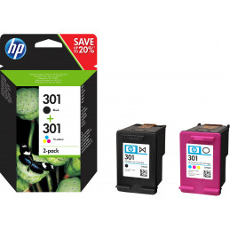 HP 301 mustekasetti 2 kpl Alkuperäinen Perusvärintuotto Musta, Syaani, Magenta, Keltainen