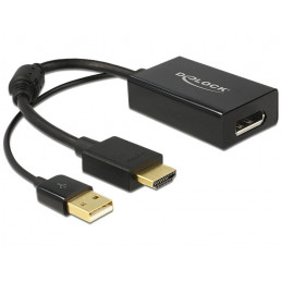 DeLOCK 0.245m HDMI+USB2.0-A DisplayPort 0,254 m HDMI + USB Musta