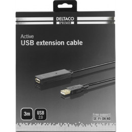 Deltaco USB2-EX3M USB-kaapeli 3 m USB 2.0 USB A Musta