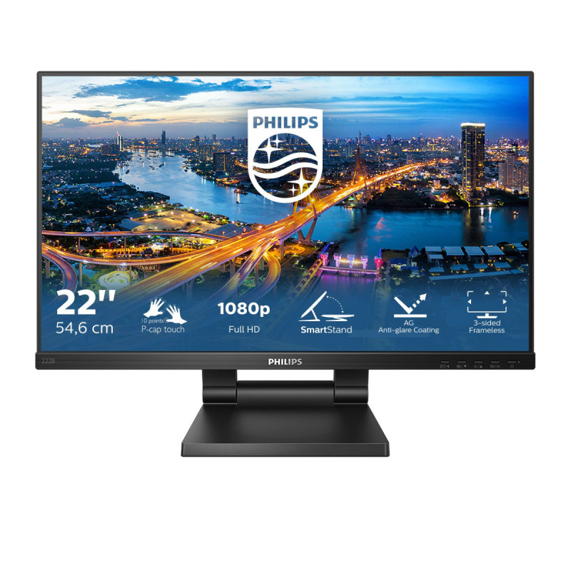 Philips B Line 222B1TC 00 kosketusnäyttö 54,6 cm (21.5") 1920 x 1080 pikseliä Multi-touch Musta