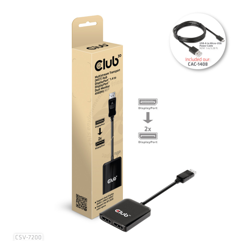 CLUB3D MST hub DisplayPort 1.4 to DisplayPort + HDMI 4K60Hz M F