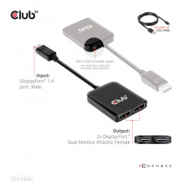 CLUB3D MST hub DisplayPort 1.4 to DisplayPort + HDMI 4K60Hz M F