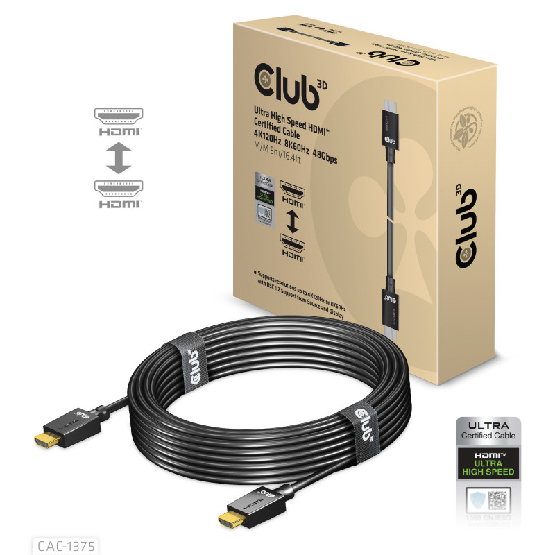 CLUB3D CAC-1375 HDMI-kaapeli 5 m HDMI-tyyppi A (vakio) Musta