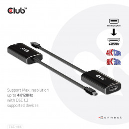 CLUB3D CAC-1186 videokaapeli-adapteri 0,15 m Mini DisplayPort HDMI-tyyppi A (vakio) Musta