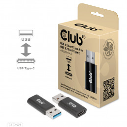 CLUB3D CAC-1525 kaapelin sukupuolenvaihtaja USB A USB TYPE C Musta