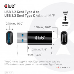 CLUB3D CAC-1525 kaapelin sukupuolenvaihtaja USB A USB TYPE C Musta