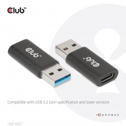 CLUB3D CAC-1525 kaapelin sukupuolenvaihtaja USB A USB TYPE C Musta